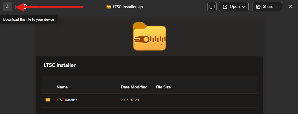 Botón para descargar el paquete del instalador LTSC