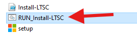 Archivo RUN Install LTSC dentro de la carpeta extraída
