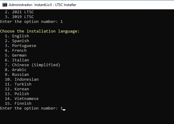 Menú para seleccionar el idioma de Office