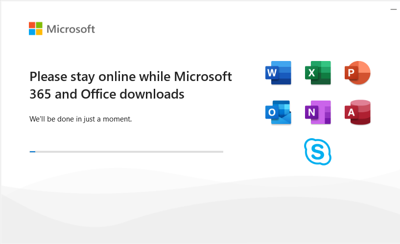 Progreso de la instalación de Microsoft Office