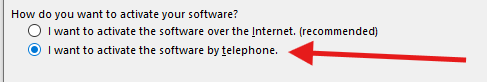 Opción de activación de Office por teléfono